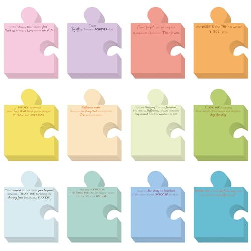 Yinder 24 Pads Team Appreciation Sticky Notes Puzzle Shaped Memo Gifts | Self Adhesive for Employee Farewell Retirement, Bulk Gifts for Coworker Staff Teacher, Motivational Messages Desk Decor - style: Team