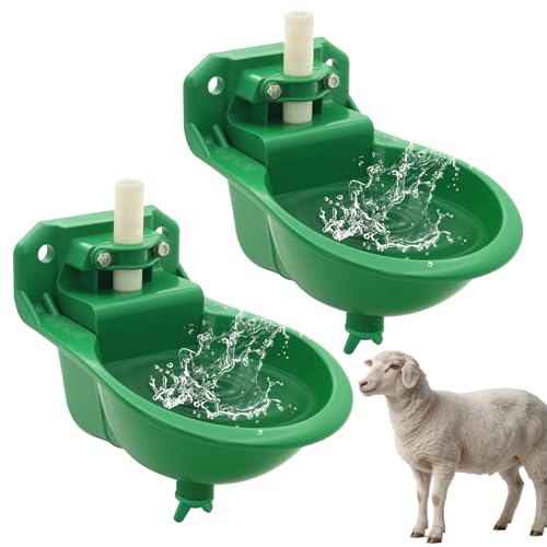 2PCS Automatic Goat Waterer Livestock Water Bowl with Copper Valve and Drain Hole, Automatic Drinking Trough for Goat Sheep Calf Pig Dog (Plastic - Green)