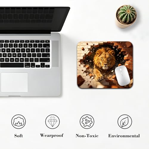 Powerful Lion Breaking Through Brick Wall Mouse Pad 9.5" x 7.9", 3D Effect Wildlife Cute Desk Mat, Bold Art - color: 3D Effect Wildlife