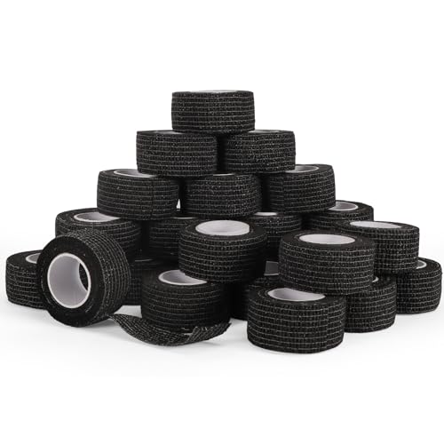 24 Rolls Elastic Self Adhesive Bandage Wrap 1 Inch, Breathable Non Woven Cohesive Bandage, Vet Wrap for Dogs, Ankle Sprains Swelling Medical First Aid Tape, Sports Athletic Tape Color Black - color: 1 Inch-24 Count Black