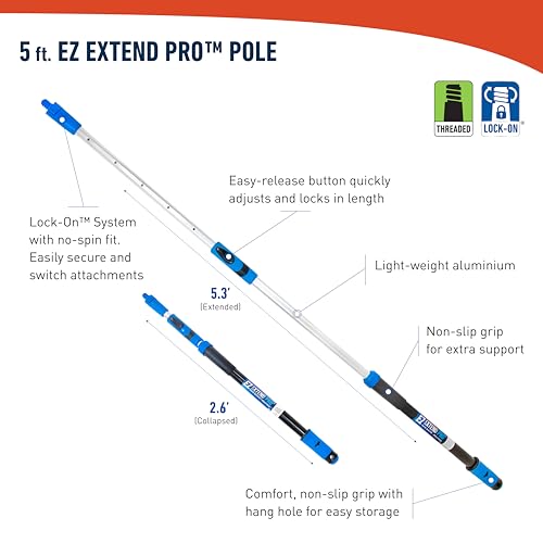 Unger Professional Lock-On Multi-Angle Wash Brush, Grout Brush and EZ Extend Pro Telescopic Pole for Outdoor Cleaning, Adjustable 5 FT Pole Extends Reach