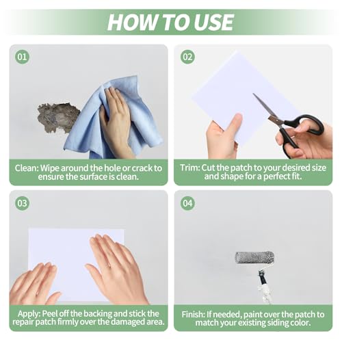 Vinyl Siding Repair Kit - 10 Pieces White Self-Adhesive Siding Patch, PVC Vinyl Fence Parts, Vinyl Weatherproof Siding Repair Tape for Cracks, Holes & Scratches