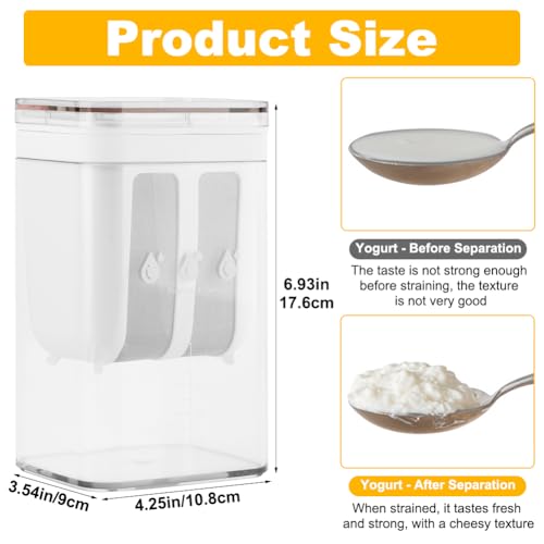 Yogurt Strainer 1100ML (1.16 Quarts/0.29GAL),Yogurts-Filter Milk Strainer with Fine Mesh Bag,Lid And Scale Mark, for Making Thick Greek-Yogurts,Soybean Milk,Berries,Soup,Fruit Juice