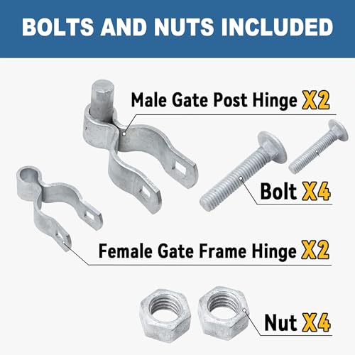 2 Pack 1-3/8" x 2-3/8" Chain Link Fence Gate Hinge Kit, Galvanized Steel Gate Hinges, Heavy Duty with 2 PCS 1-3/8" Frame Hinge and 2 PCS 2-3/8" Post Hinge, Bolts & Nuts Included - size: 1-3/8" x 2-3/8"