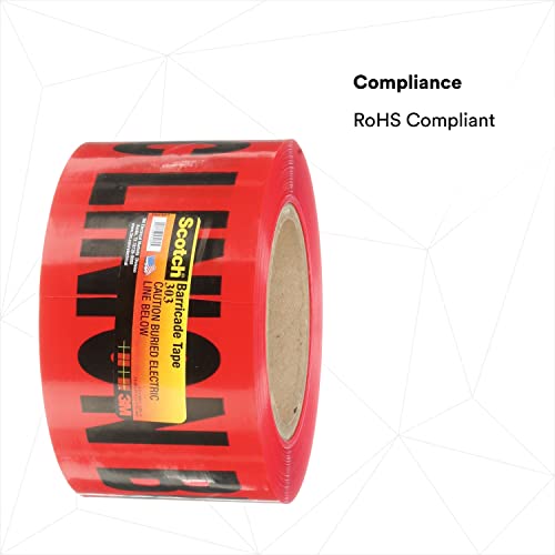3M Buried Barricade Tape 303, 3 in x 300 ft, Red, Warning Tape, 1 Roll | Printed with "Caution Buried Electric Line Below" Text - size: 3 in x 300 ft