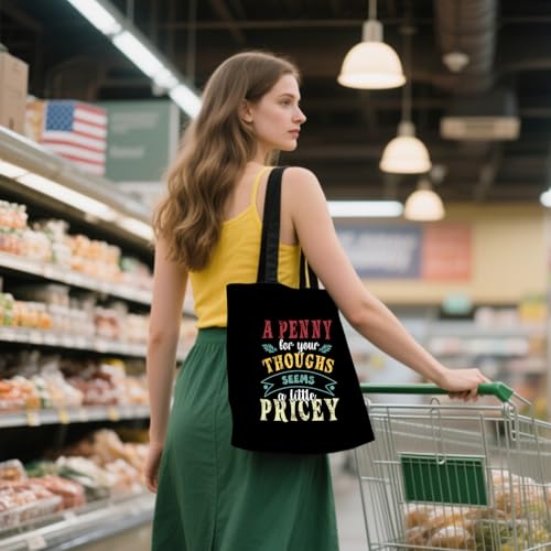 Aesthetic Canvas Tote Bag for Women - with Magnetic Snap Closure & Zipper Inner Pocket Reusable Totes Bag - color: Penny1