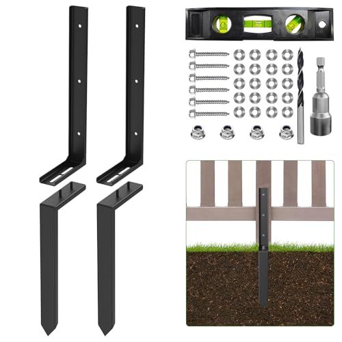 2-Pack Fence Post Repair Kit, 33.5" Heavy Duty Adjustable Thickened Metal Fence Post Anchor with Anti-Rust Coating for Repairing Tilted and Broken Wooden Post