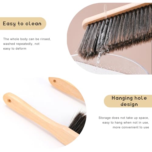 Wooden Dust Brush, 14 Inch Bench Brush Horse Hair Brush Hand Broom Counter Duster, Soft Bristle Dust Brush Whisk Broom Upholstery Cleaning Tool for Car Home Workshop (Gray) - color: Gray