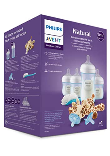 Philips Avent Natural Baby Bottle with Natural Response Nipple, Blue Baby Gift Set with Snuggle, SCD838/04 (Pack of 2) - color: Blue, size: 12 Count (Pack of 2)
