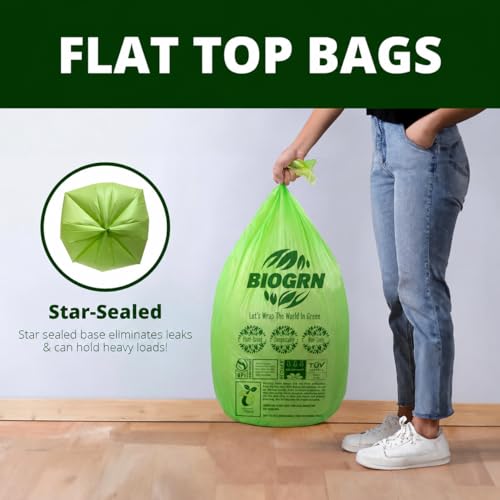 10-13 Gallon Compostable Trash Bags with Flat-Top 50 Bags Thick 0.87 Mil Leakproof Plant-based Tall Kitchen Wet Food Scrap Waste, ASTM D6400, US BPI and OK Compost Home Certified - color: 13 Gallon Flat Top, 50 Count