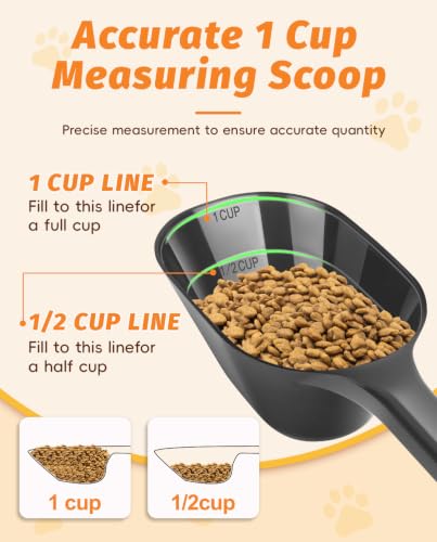 2 PACK Dog Food Scoop,1 Cup Capacity Pet Food Scoop For Dog and Cat (Black) | Clear Markings for Precise Measuring 1/2 and 1 Cup Line, Dishwasher Safe,Plastic,Portable and Sturdy - color: Black