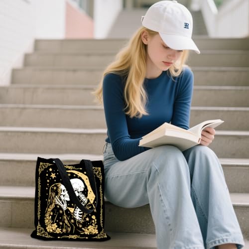 Aesthetic Canvas Tote Bag for Women - with Magnetic Snap Closure & Zipper Inner Pocket Reusable Totes Bag - color: Skeleton