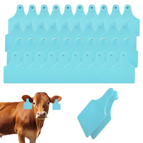 TPU Large Size Split Type Blank Large Cattle Ear Tags,50PCS Upgrade to Prevent Tampering Livestock Ear Tags, for Cattle,Sheep Goat, Pig, 3.9x2.9in (Blue) - color: Blue