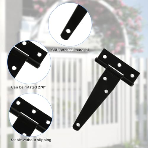 T Strap Hinges Heavy Duty, Shed Door Gate Hinges(Black) (4, 4 Pcs *4 inch) | 3 inch t hinges Heavy Duty Black Outdoor Tee Hinge for Wooden Fences, Barn Door Gates Hinge for Shed Door Hardware - size: 4 Pcs *4 inch