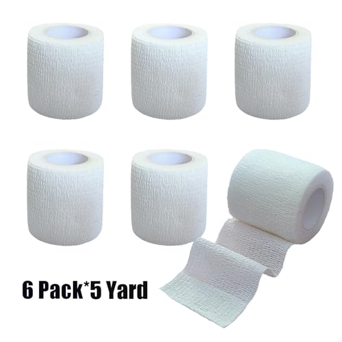 2 Inches Self Adhesive Bandage Wrap Bulk, 6 Pack, White | Breathable Self Adhesive Vet Tape for Pets, Stretchy Sports Cohesive Bandage Wrap for Athletic, Wrist and Ankle - color: White