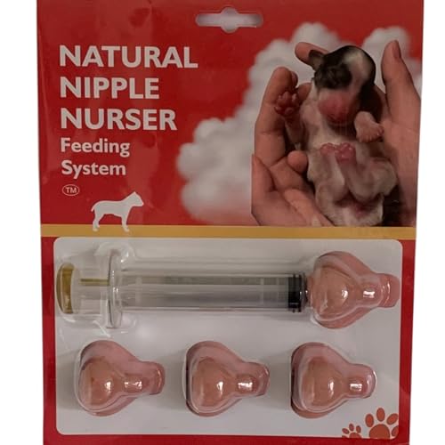 The Natural Nipple Nurser, Six Pack Pet Feeding Nipple with Syringe,Puppy Bottles for Nursing, Newborn Puppy Nursing Nipple, Puppy Feeder, Nursing Nipples for Small Animals, Whelping Supplies (Small) - size: Small