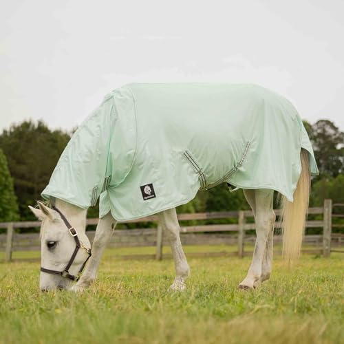Equinavia Brisk Mesh Horse Fly Sheet with Neck Coverage, UV Protection | Cool Breathable Equine Fly Sheet for Horses, Horse Turnout Sheet Against Pests, Insects and Sun Exposure, Misty Jade - color: Misty Jade, size: 75 in