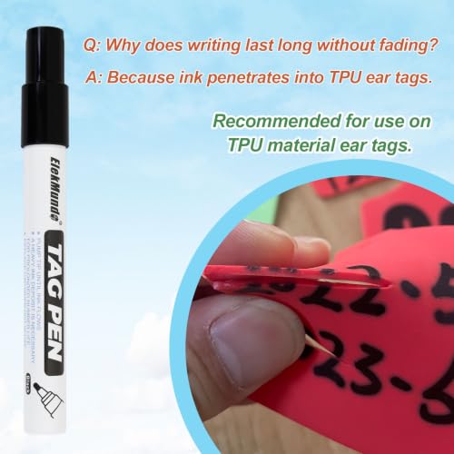 Ear Tag Marking Pen, Black Ink, Long-Lasting Fade-Resistant Ear Tag Marker | Tag Pen for Farm Ranch Cattle Cow Sheep Goat, with Special Ink Penetrates into TPU Livestock Ear Tags, Unfaded Marking