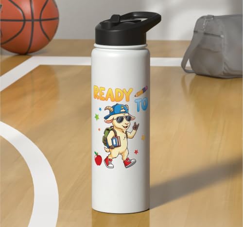 Ready To Learn Goat Student Back To School Kids Boy Girl Stainless Steel Insulated Water Bottle - color: White