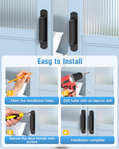 5.7 Inch Sliding Barn Door Handle - Aluminum Hardware Cabinet Pull Handles for Drawer, Closet, Shower/Glass/Shed/Kitchen/Garage Gate Doors with Screws (2, Black) - color: Black