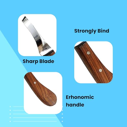 Hoof Knife Single Sided Edge Curved Blade – Stainless Steel Curved Blade Farrier Tool with Wooden Handle, Multipurpose Hoof Trimming Knife for Livestock, 3-Inch Blade, 8.5-Inch Overall - style: Curved Blade - RH