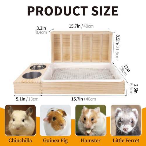 BESNEW 3 in 1 Rabbit Hay Feeder with Litter Box,Upgraded Wooden Hay Feeder Set for Guinea Pig Chinchilla Bunny Other Small Animals,Quick Cleaning & Large Capacity & Preventing Waste - color: Natural 2, size: 15.7in Style2