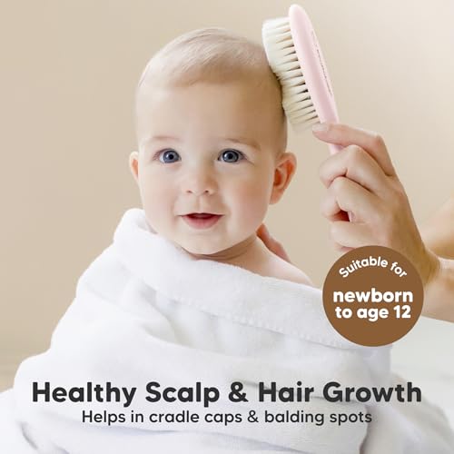 Wooden Baby Hair Brush Set for Newborns, Toddler Comb (Blush, Regular) | Soft Goat Bristle, Baby Brush and Comb Set, Infant Grooming Kit, Cradle Cap Care, Durable & Gentle, Boy, Girl Bath Essential - color: Blush, size: Oval, Regular 7"