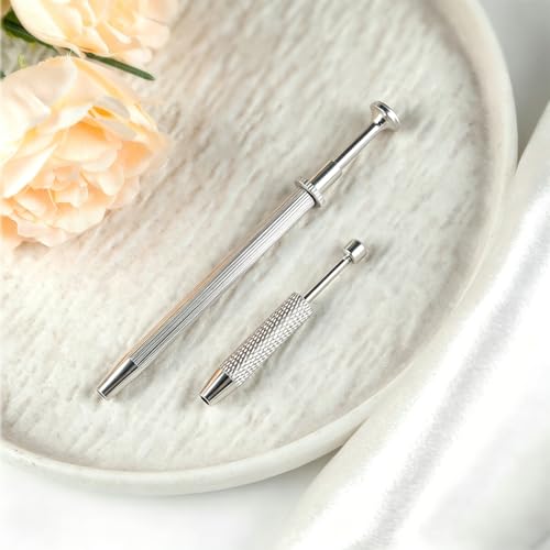 2Pcs Piercing Ball Grabber Tool for Changing Jewelry, Stianless Steel Flat Back Earring Applicator Internally Threaded Push Pin Piercing Grabber Tool - color: Silver-D