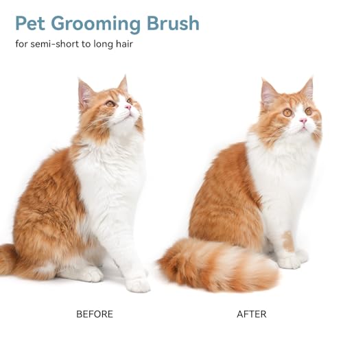 Aumuca Skin Friendly Self-Cleaning Slicker Brush for Dogs & Cats, Gentle Pet Grooming Tool for Shedding & Deshedding, Efficient Hair Remover for Long & Short Haired Pets | Self Cleaning Pet Brush for Long or Semi-Short Haired Cats, Removing Loose Fur & Ta