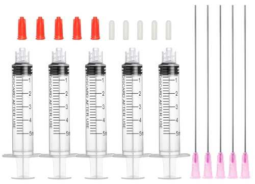 5ml Glue Applicator Syringes with 18G 4 Inch Blunt Tip Long Needles and Cap | 5ml Syringe with 18 Gauge 4" Blunt Needle and Storage Caps for Ink, Craft, Oil, Epoxy, Glue, Liquid Dispensing, Woodworking - size: 5ml