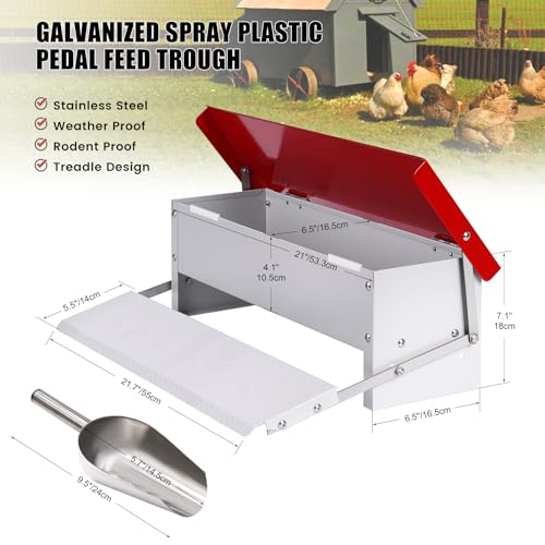 15lb Automatic Chicken Feeder Rat Proof for Duck | Large Treadle Poultry Feeder with Rainproof Lid, Solid Metal Material, No Waste Design, Keeping Feed Dry