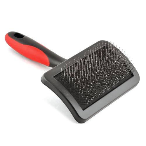 Jeffers Pet Hard Pin Universal Slicker Brush for Dogs, Cats, Horses – Firm Bristles Grooming Tool, Detangling, Tangle Free Coat, Mats, Shedding, Curved Head, Travel Friendly, Easy Storage - Medium - color: Hard Pin, size: Medium