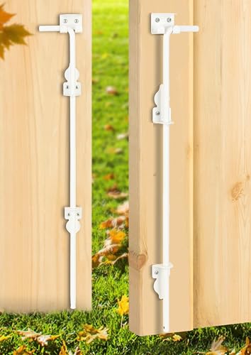 24" Heavy Duty Cane Bolt Gate Drop Rod Fence Hardware Ground Latch Stopper | for Wood/PVC/Vinyl/Metal Fences Gates, Double Doors, White Solid Steel -2 Pack - size: 24 Inch