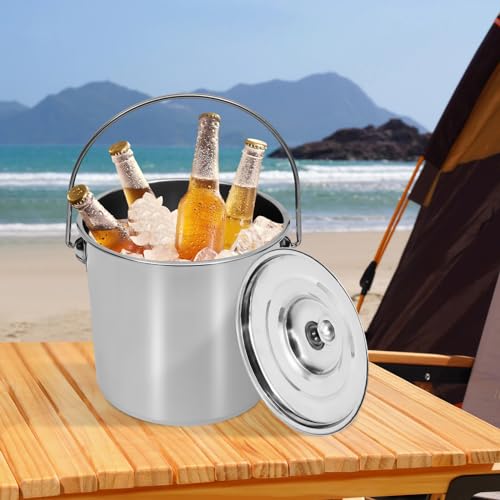 3 Gallon Stainless Steel Bucket with Hanging Lid, Food Grade 304 Metal Pail for Storage, Commercial Kitchen, Pet Food, Cleaning - 1.6mm Thick, Mirror Finish (3 Gal) - size: 3 Gal