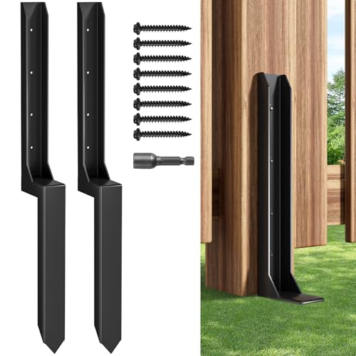 Fence Post Repair Kit，(One-Piece 33.7",2 pcs) | Heavy Duty Steel Fence Post Anchor Ground Spike ，Quick Fix Broken/Leaning Wood Posts with，and Fixed Fence Posts - size: One-Piece (33.7")