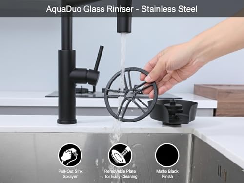 AquaDuo Glass Rinser and Kitchen Sink Sprayer Combo, Stainless Steel Cup Washer, Cup Cleaner, Bottle Washer, Glass Cleaner, Bar Sink Attachment, Pull Out Sprayer (Matte Black (Stainless Steel)) - color: Matte Black (Stainless Steel)