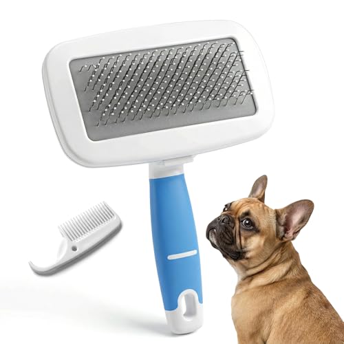 Dog Brush for French Bulldog, French Bulldog Brush for Shedding, Skin Friendly Frenches Bulldogs Brushes for Grooming, Slicker Brushes for Dogs and Cats, Effectively, Blue
