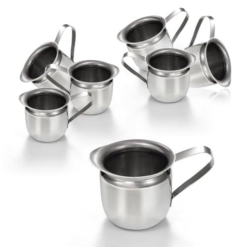 Fit Meal Prep [6 Pack] 3 oz Creamer Pitcher - Stainless Steel Bell Creamers, Mini Cup Container for Serving Milk, Coffee Cream, Salad Dressing, Maple Syrup, Espresso Machine for Restaurant, Cafes - size: 3 oz