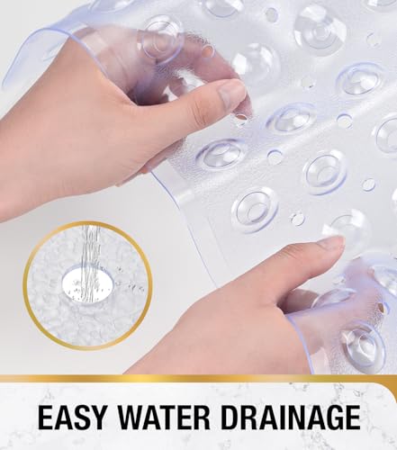 HITSLAM Square Shower Mat, Non Slip PVC Stall Mat, 24"x24", Clear | Power Grip Suction Cups, Center Drain Hole, Built-In Hanging Holes, Machine Washable Bathroom Floor Mat, Soft On Feet - color: Crystal Clear