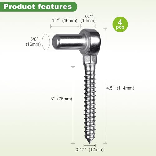 Insaga 304 Stainless Steel Gate Hinges 4Pcs One-Piece Cast Non-Welded Farm Gate Hinge for Wooden Fences, Lag Screw Hinge Rustproof Surface Mount Hinges for Outdoor Garden Shed Cattle - color: M12 Pin Hinge-4Pcs