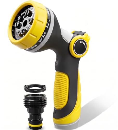 Garden Hose Nozzle Thumb Control with 10 Spray Patterns Water Hose Sprayer | Leak Proof On Off Valve Water Hose Nozzle Sprayer,One Hand Operation,Non-Slip Grip for Plants & Lawn Watering,Car&Pet Washing - color: Yellow