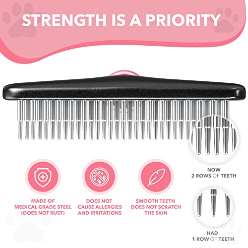 Dog rake deshedding dematting Brush Comb - Undercoat rake for Dogs, Cats, matted, Short,Long Hair Coats - Brush for Shedding, Double Row Stainless Steel pins - Reduce Shedding by 90% (Pink) - color: Pink