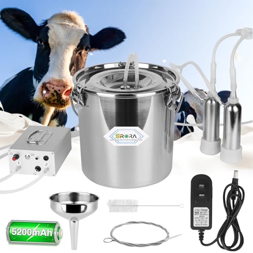 5L Cow Milking Machine, Rechargeable Battery Adjustable Pulse Vacuum Electric Cow Milking Machine,Portable Milking Machine,Individual Pulsation Adjustment, Udder Protection - size: 5L Cow
