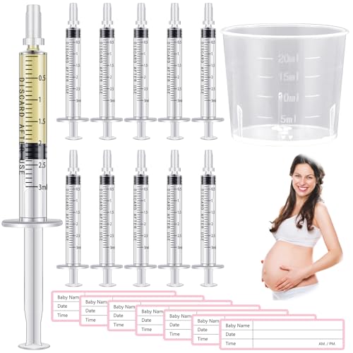 Trelaco 100 Sets 3 Ml Breast Milk Syringes No Needle Colostrum,1 Ml | Sterile Sealed with Caps and Cup, Baby Name Labels, Needle-free Harvesting for Storing Freezing Milk, For Postpartum Moms - size: 3 ml