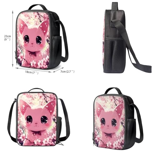 Upetstory Cherry Blossom Cat Backpack for Girls 6-8 10-12 Cute School Bookbag Elementary Kindergarten Preschool School Bag Lunch Box Pencil Case Water Bottle Sleeve Book Cover Children Daypack - color: Cherry Blossom Cat