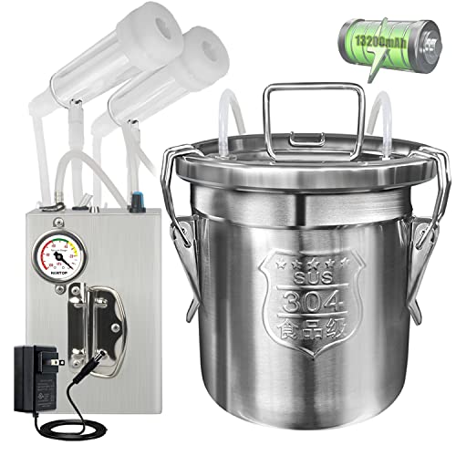 6L Goat Milking Machine, Pressure Gauge Pump Goat Milker (Pro Plus) | Hantop UnitedFarm, Portable Rechargeable Pump, Pulsation System, Speed Adjustable, Auto Stop, SUS304 Stainless Steel Bucket