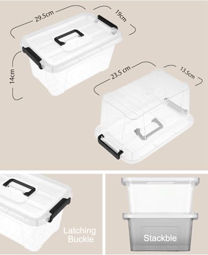 NUMIFUN Plastic Storage Bins With Lids 6 Pack Storage Organizer Bins, 7 Quart Stackable Storage Bins with Lids and Black Handle Buckle Easy for Home Office Organization, White - color: White