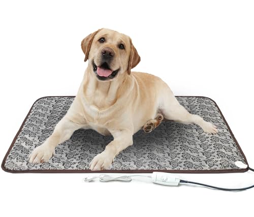 Pet Heating Pad for Large Dogs Cats, 34X21 inch, Waterproof, Easy Clean, Temperature Adjustable, Safety Instructions | Waterproof, Easy Clean, Temperature Adjustable, Just turn on feature, always on heated bed - size: 34X21 inch
