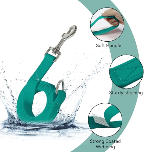 Waterproof Dog Leash, 5/6 FT Durable Odor-Proof Dog Leashes with Strong Metal Hooks Fits Small Medium or Large Dogs (Emerald Green, 6FT - 1 inch Width) - color: Emerald Green, size: 6FT - 1 inch Width