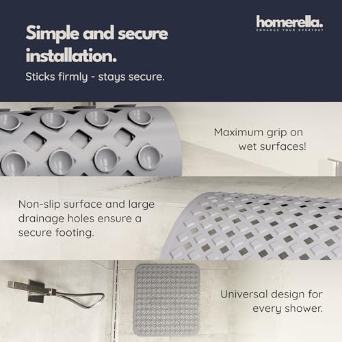 homerella Square Shower Mat Non Slip Anti Mold 21x21 Anti Slip Shower Mat | 100% BPA Free, Mildew Resistant, Machine Washable, Shower Mats for Inside Shower, Shower Floor Mat Mat Non Slip EU Certified - color: Grey